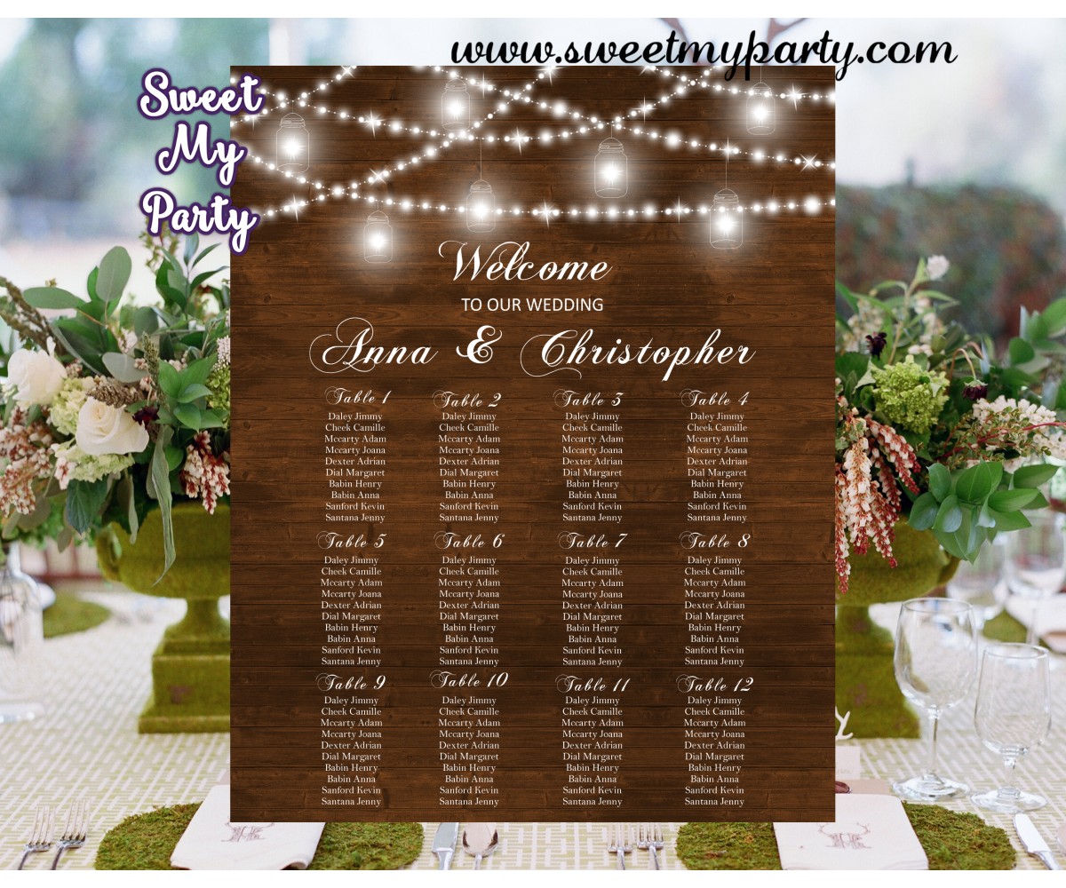 Rustic Wedding Seating Charts,Mason Jar Wedding Seating Plan,(030w)